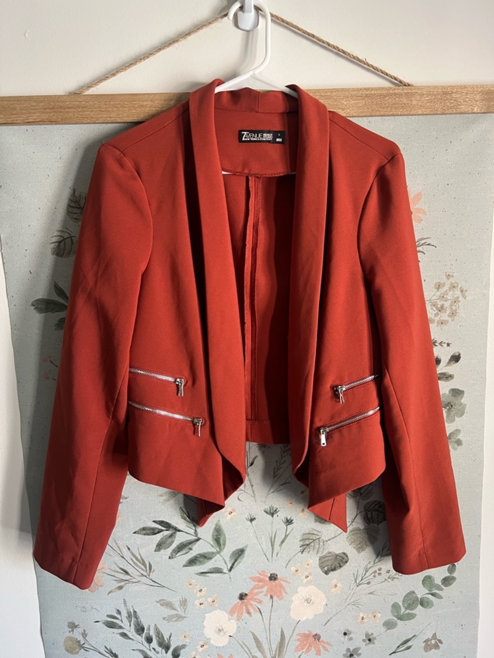 Women's Rust Orange Open-Front Draped Blazer Jacket